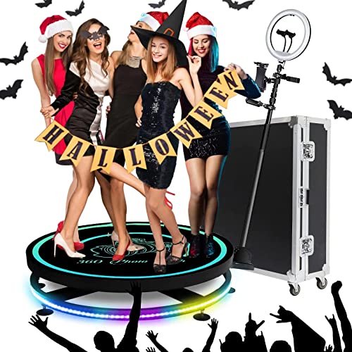 ASEDVG Máquina de cabina de fotos de Halloween 360 para fiestas de Navidad y Halloween con soporte para selfies de luz de anillo, soporte para 5 personas de pie en control remoto, giro automático 360