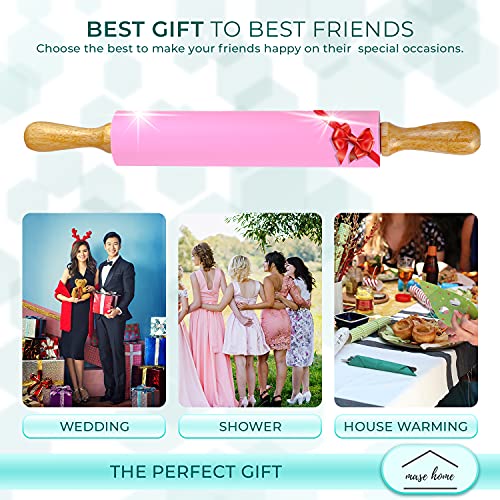 Silicone Rolling Pin For Baking - Nonstick Surface Wooden Handle (17" Large) #TOP4