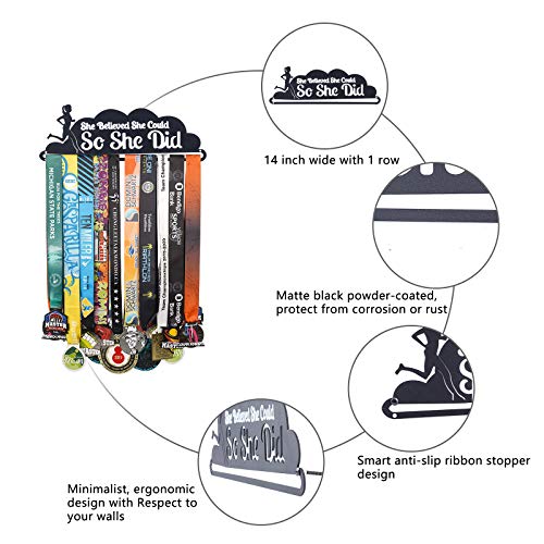 GLOBLELAND Roestvrij stalen medaille houder display hanger rek ze geloofde dat ze kon dus ze deed medaille display rack award wanddecoratie, zwart, 124 x 356 mm - Image 5