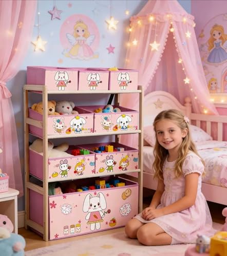 Catálogo para Comprar On-line Jugueteros para pared - los preferidos. 49 Skyapex Juguetero Organizador Infantil 4 Niveles Estante de Almacenamiento Infantil,Libros y Vestidos,con 8 Cajas ExtraíBles,para Dormitorio, Salón