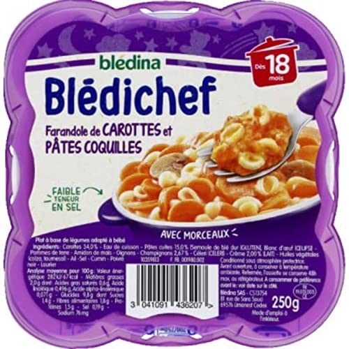 Plat Bébé Dès Farandole De Carottes Et Pâtes Coquilles Blédichef Bledina 'assiette De - vue 2