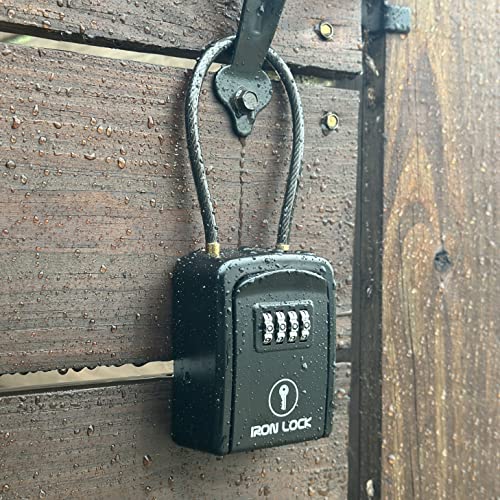 Iron Lock ® - Key Lock Box Portable With Removable Cable Shackle Indoor Outdoor Waterproof 4 Digit Combination With Resettable Code With A B Switch Key Lockbox For Outside Hold Spare Keys For Realtors #TOP3