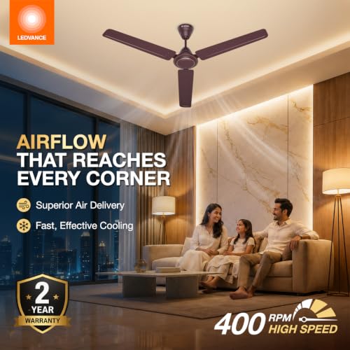 Image of LEDVANCE Windy Ceiling Fan 1200mm | 400 RPM Speed | Low Power Consumption | Higher Air Delivery | BEE Star Rated | Heavy Motor | Suitable for Room, Schools & Offices | 2 Year Warranty - Brown