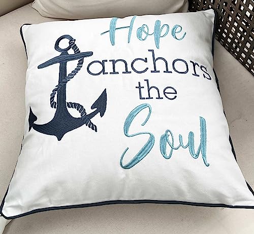 Decopow Embroidered Hope Anchors The Soul Throw Pillow Cover,Square 18 Inches Decorative Canvas Pillow Cover With Hope Anchors The Soul Pattern,Cover Only #TOP3