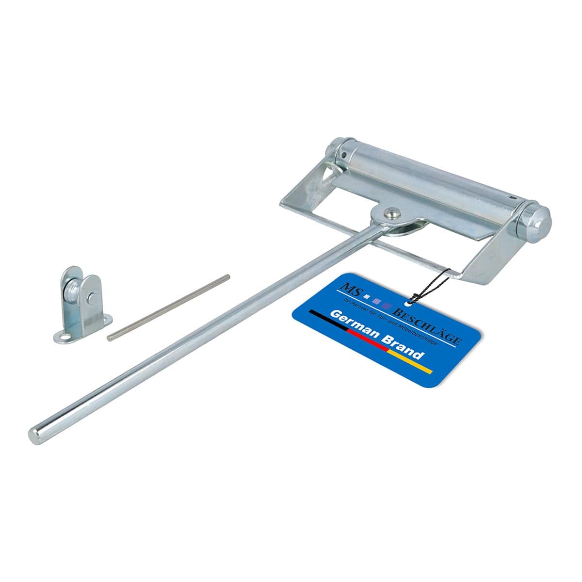 MS Beschläge Stangentürschließer aus Stahl verzinkt bis 60 kg – mechanischer Türschließer mit Stange, einstellbare Federkraft - für Innen- & Außentüren & Gartentore - Türfeder DIN links & rechts
