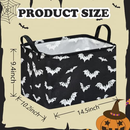 Image of Halloween Bat Storage Basket for Kids Room, Foldable Toy Organizer Bin | Halloween Bat Storage Basket with Waterproof Lining, Leather Handles and Foldable Design for Kids' Rooms and Party Gifts