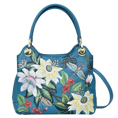 Anuschka Damen Leder Satchel Tasche mit Crossbody Schulterriemen, handbemalt - Royal Garden