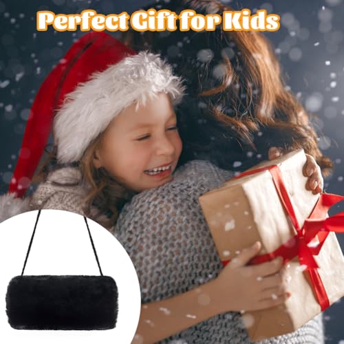 SwirlColor Handmuff Kunstpelz Muff für Warme Hände mit Tasche Riemen Schwarz Muff Handwärmer Kinder