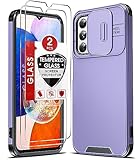 LeYi Hülle für Samsung Galaxy A14 4G/5G Kameraschutz Handyhülle mit Panzerglasfolie [2 Stück], Militär Grade Schutzhülle Hybrid PC + TPU Bumper Hardcase Stoßfest Kratzfest Case Cover Lila