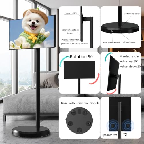 Image of 21.5 inch FHD Portable Smart TV on Wheels, Android 13 OS,4GB+64GB (Black)