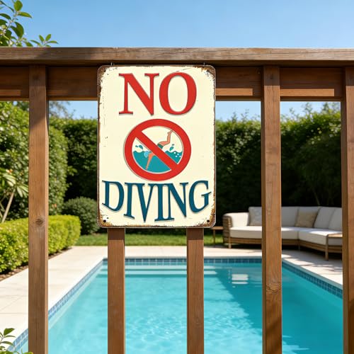 Cartel metálico vintage para piscina señal No buceo 12x8 miniatura 5