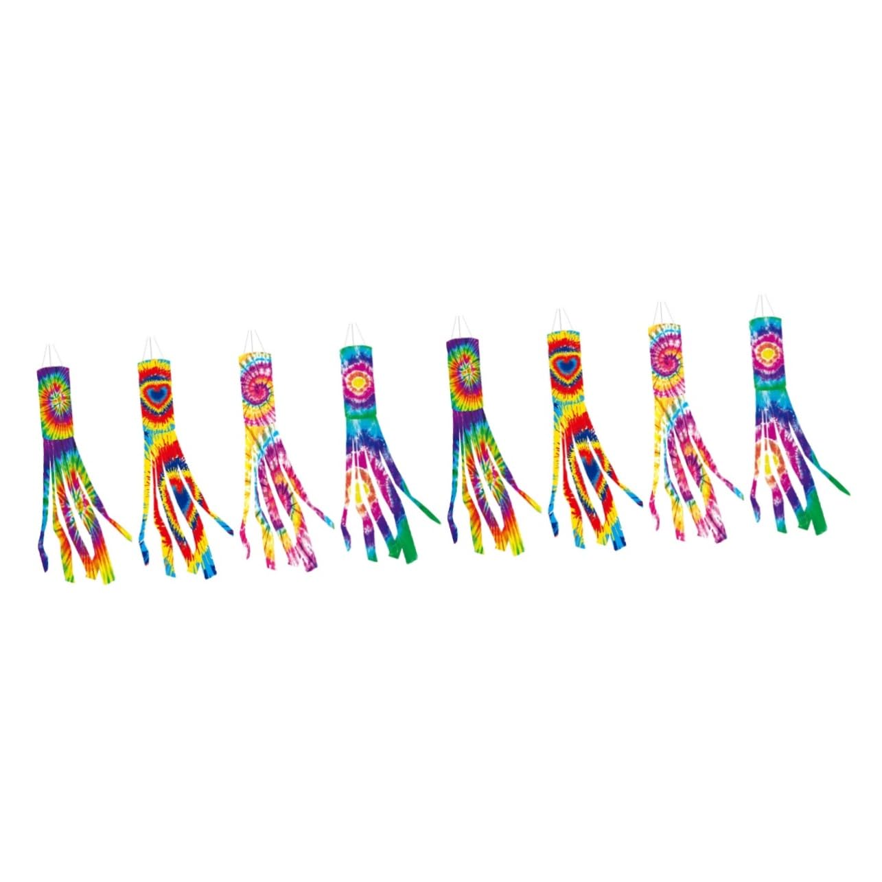 Drapeaux windsock tie-dye multicolores, lot de 8 suspensions festival pour jardin