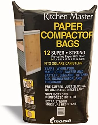 Kitchen Master Super Strong Compactor Bags (12 Pack) | Precuffed, Garbage Compactor Bags, Kitchen Bags, Hardware for Kitchen, Paper Trash Compactor Bags, Kitchen Essential, Paper & Plastic Lined Bags