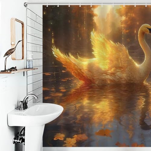 Rideau de douche cygne imperméable en polyester lavable 168x183cm - 6