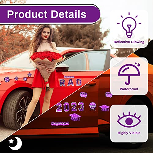 37Pcs Graduation Car Reflective Magnets Grad 2023 Car Decorations Waterproof Decal Graduation Cap Fridge Refrigerator Automotive Garage Door Magnetic Sticker For Cars Metal Surface (Purple Black) #TOP3