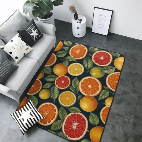 Tapis imprimé soleil agrumes 203x147 cm pour salon et table basse