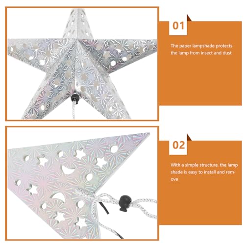 Minkissy Home Accessories Decor 5pcs Paper Star Lantern Lampshade Hanging Christmas Star Ornaments Hanging Star Lamp Christmas Snowflakes Decorations Silver Chinese Wedding Decoration - Image 3