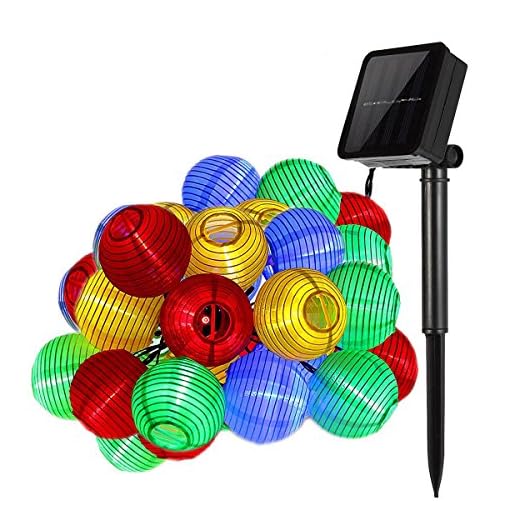 Solar Outdoor ljuskedja, KINGCOO vattentålig 6 meter 30 LED-lampor lampor lykta soldrivna ljuskedja jul utomhus dekoration för trädgård, terrass, gård, hus, julgran, firande (färg)