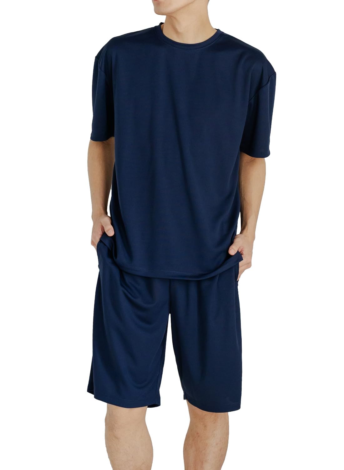 Men's Pajamas, Spring/Summer, Top and Bottom Set, Short Sleeve, Sweat Absorbent, Quick Drying, Cool to Touch, Antibacterial, Odor Resistant, Comfortable Sleep, Room Wear, Dry Mesh Fabric LL blue