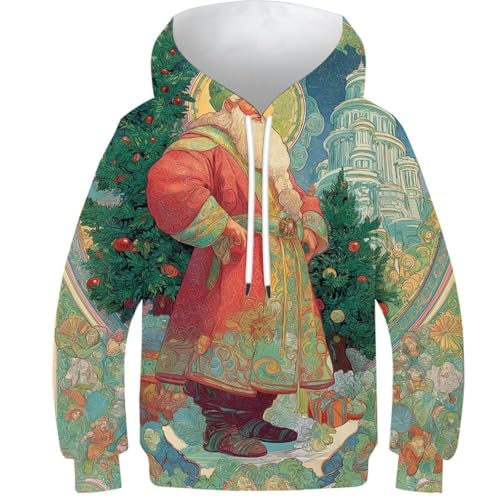 Sweat à capuche imprimé 3D Noël pour ados de 11-13 ans avec poches pratiques