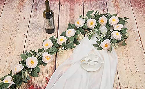 U'Artlines Set of 2 Artificial Rose Tea Garland Simulation Rose Vine Flower Artificial Hanging Flowers for Party Wedding Home Garden (Light Pink)