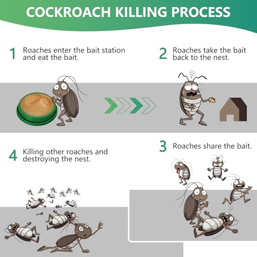 LUOJIBIE Roach Killer Indoor Infestation, Cockroach Killing Traps Indoor/Outdoor, Quick Catch Roach Bait Station for Small & Large Roaches, Roach Repellent, Roach Control Gel -12PCS - Thumbnail 3
