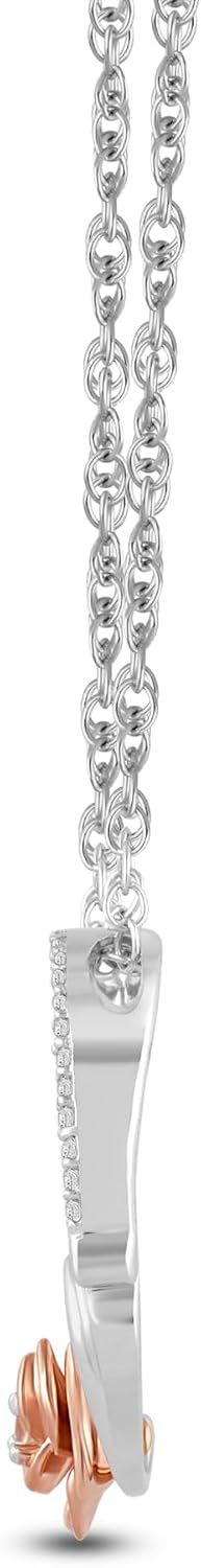 Jewelili Enchanted Disney Fine Jewelry 10K Rose Gold and Sterling Silver with 1/10 Cttw Diamond Belle Necklace Pendant