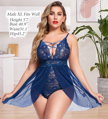 Image of Avidlove Plus Size Babydoll Womens Snap Crotch Lingerie V Neck Lace Nighty Sleepwear L-5XL