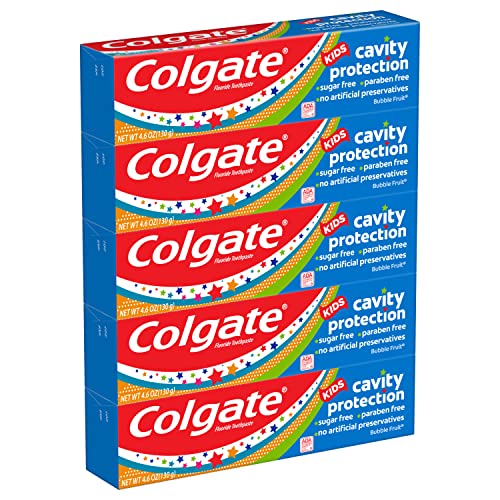 Colgate Kids Toothpaste With Fluoride, Anticavity & Cavity Protection Toothpaste, For Ages 2+, Mild Bubble Fruit Flavor, 4.6 Ounce #TOP3