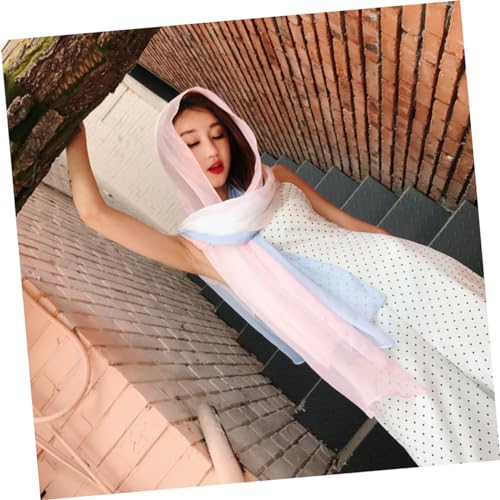 TENDYCOCO Unique Women's Gradient Chiffon Silk Scarf 170x145cm UV Protection Soft Summer Shawl Light Blue and Pink Versatile Fashion Accessory for Women2