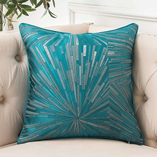 Yongliu Decorative Throw Pillow Cover Luxury Jacquard Pillowcase Satin Square Cushion Case Geometric Pattern Shams For Couch Sofa Bed Bedroom Living Room Patio (Crystal Teal,18X18 Inch) #TOP7