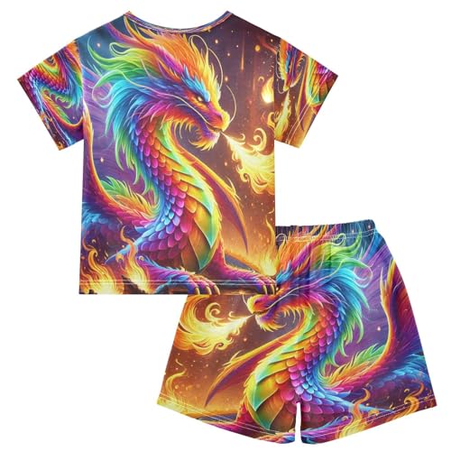 Dragon Flames Rainbow Pajama Set Short Sleeve Summer Pajamas Shorts Sets PJ Clothes Set Soft 5Y2