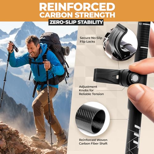 Foxelli Carbon Wanderstöcke – Faltbare leichte stoßdämpfende Stöcke zum Wandern, Trekking...