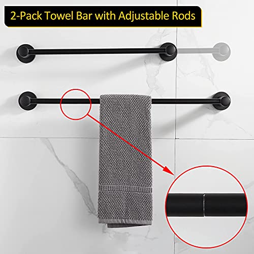 Bgl Towel Bar 304 Stainless Steel Matte Black, Adjustable Expandable Bathroom Towel Holder Sus304 Rust Proof 2 Pack, Kitchen Dish Cloths Holder, No Drilling Hand Towel Holder Wall Mount Towel Rack #TOP1