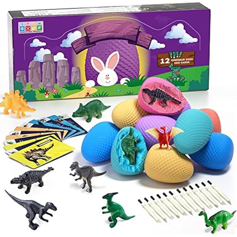 12 Unique Dinosaur Eggs, Dinosaur Eggs Excavation/Dino Eggs Dig Kit with Toys for Kids 3-5 5-7 8-12, Dinosaur Fossil Eggs - Archaeology STEM Crafts Birthday for Boys & Girls Cover
