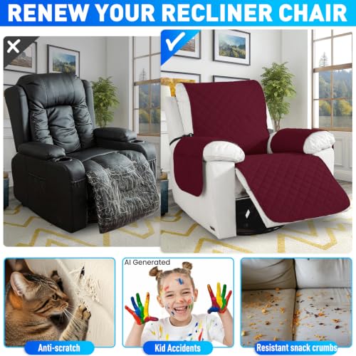 Funda Sillon Reclinable Universal de tacto suave en elegante tono Burdeos 8