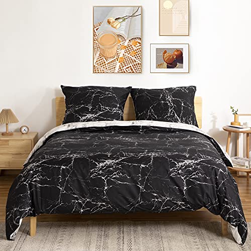 TOCOMOA Bettwäsche 135X200 cm Mikrofaser 2 teilig, Marmor Optik Schwarz Weiß Bettwäsche-Sets, Weiche Flauschige Bettbezug mit Reißverschluss und 1 mal 80x80cm Kissenbezug Cover