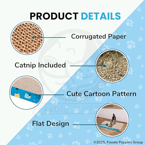 Image of Foodie Puppies 2-in-1 Reversible Cat Scratcher Pad with Catnip - (Flat Scratcher 43 x 23 x 4 cm) | Durable Corrugated Cardboard Scratching Pad for Cats & Kittens | Play & Rest