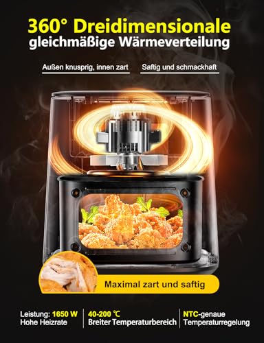 Heißluftfritteuse Airfryer mit Sichtfenster 7,2L, 11-in-1 Air Fryer XXL mit Warm halten, Vorheizfunktion & Abtau, Shake-Reminder Smart und Timer-Funktion, Gesunde Friteuse ohne Öl und fettarmes Kochen – Bild 6