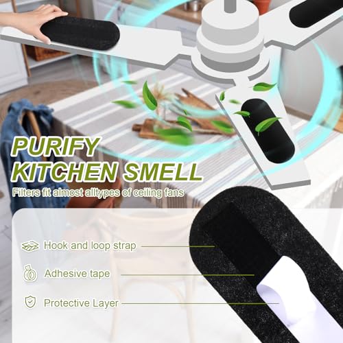 Image of Tuanse 20 Pack Ceiling Fan Filters for Blades, Activated Coconut Activated Zeolite Ceiling Fan Air Filter, Stick Air Filter Purifiers for Common Household Contaminants (Black)