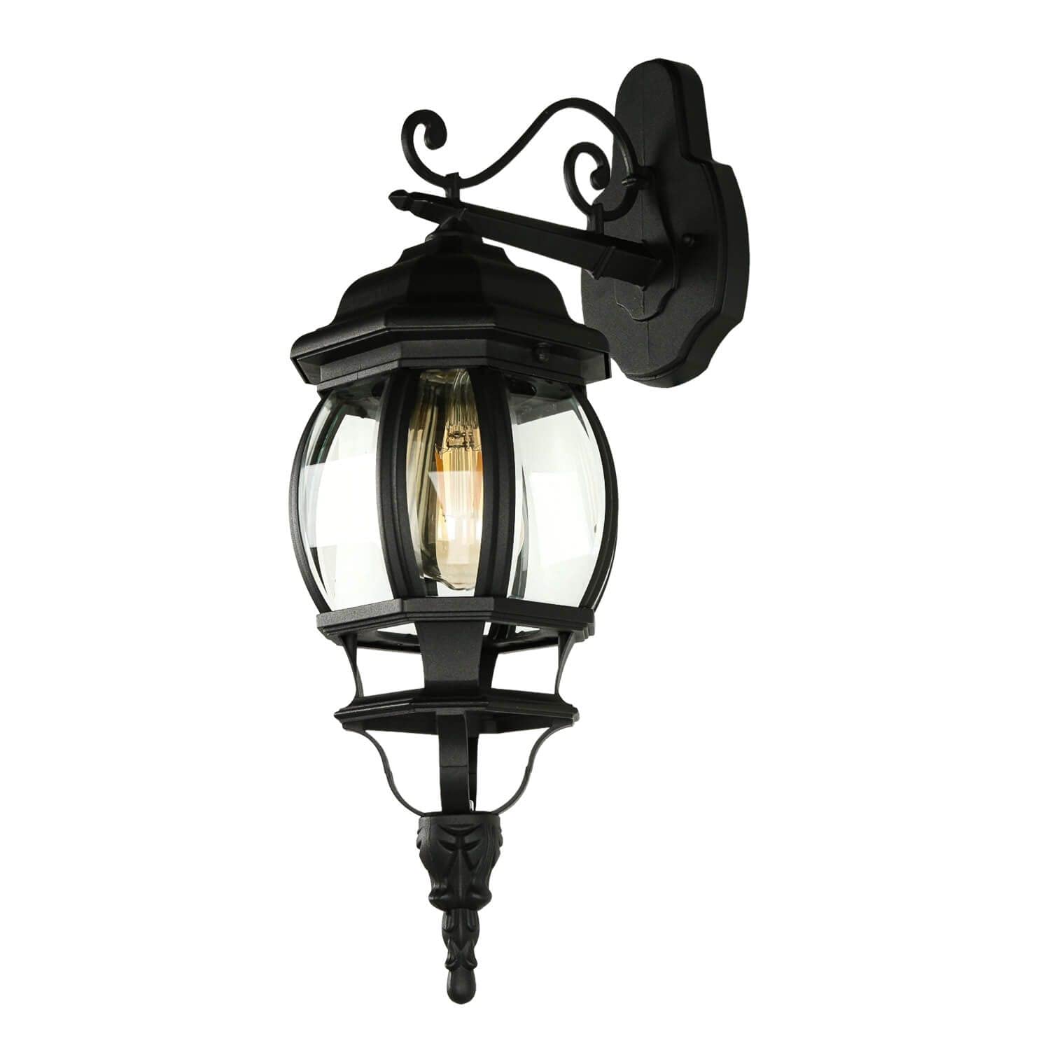 Licht-Erlebnisse Aplique exterior BREST de aluminio negro cristal E27 IP43 Lámpara de pared con brazo Farol de estilo rústico para jardín