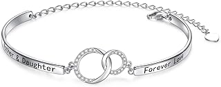 Sister Gift Infinity Bracelet for Mother Daughter Sister Wife 925 Sterling Silver 2 Interlocking Circles Bangle Bracelets with Love Message Adjustable Mother Daughter Bracelet Gifts
