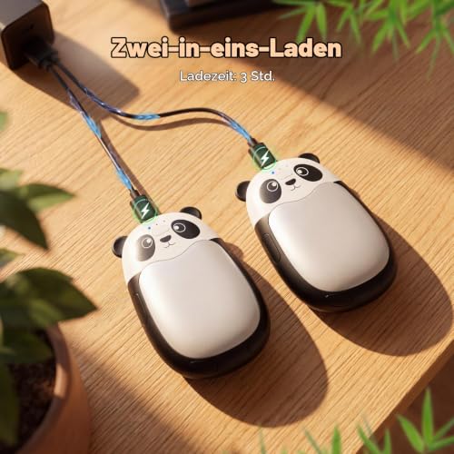 Fandliss Elektrischer Handwärmer 2er Set mit Band,Panda-Design,SchwarzWeiß – Ansicht 3