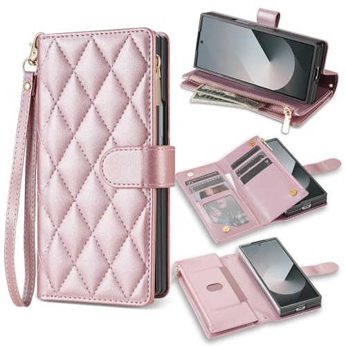 Étui Samsung Galaxy Z Fold 5 Or Rose avec Portefeuille Cuir
