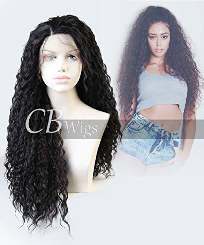 CBWIGS Black Afro Kinky Curly Synthetic Lace Front Wig Half Hand Tied Long Curly Fiber Hair Wig Heat Resistant 22 inch #1B