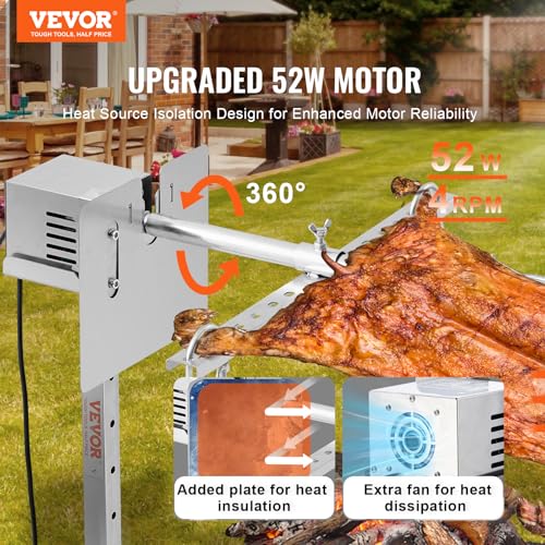 VEVOR elektrisches BBQ Drehspieß Grill Set (60 kg Tragkraft), 52 W 1445 mm automatischer höhenverstellbarer Universal-Bräterstände aus Edelstahl, Spieß mit Hitzeschild für Schwein und Lamm
