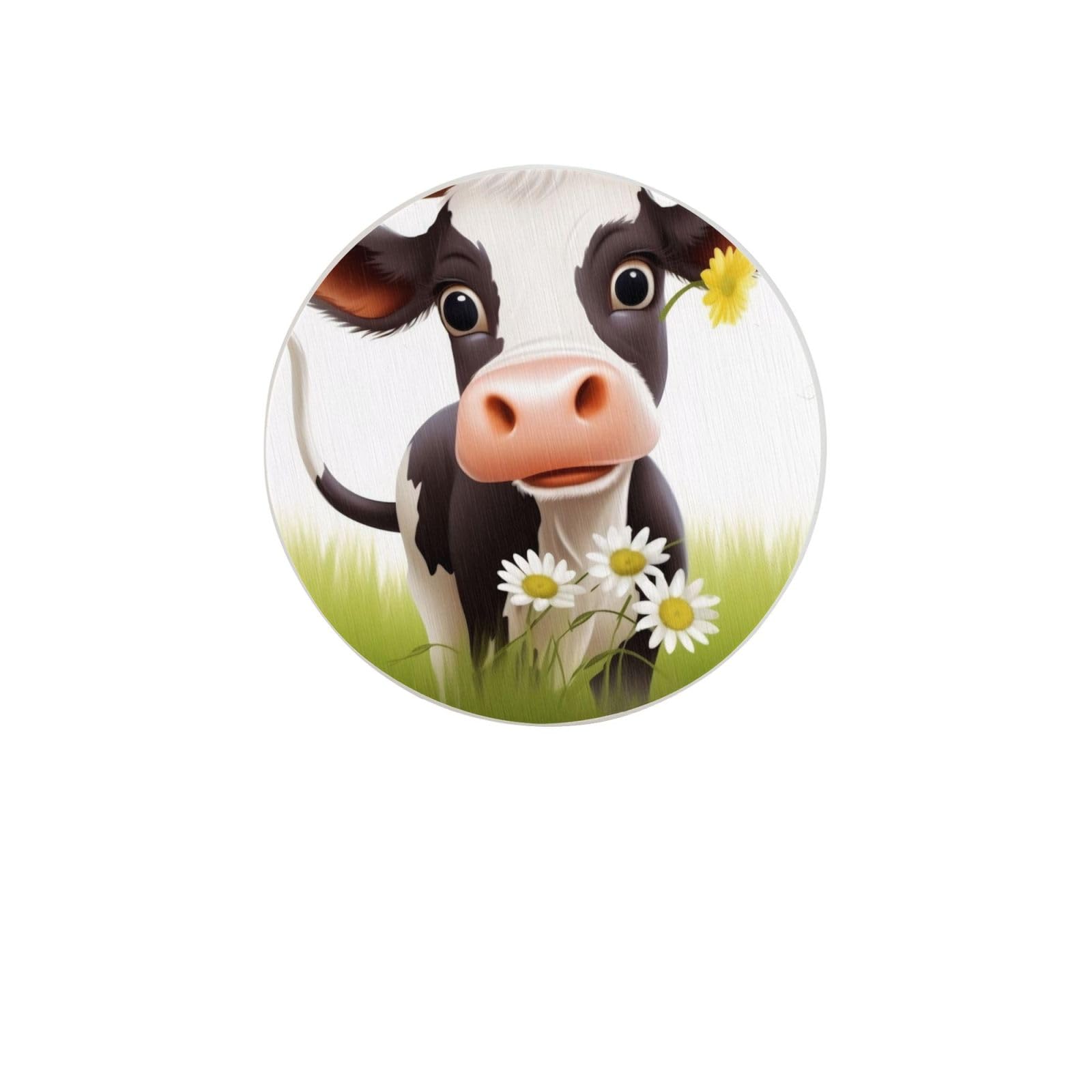 Cute Cow Absorbent Drink Coasters Diatomaceous Round Coaster 4 Inch Reusable Cup Coasters Set 4pc