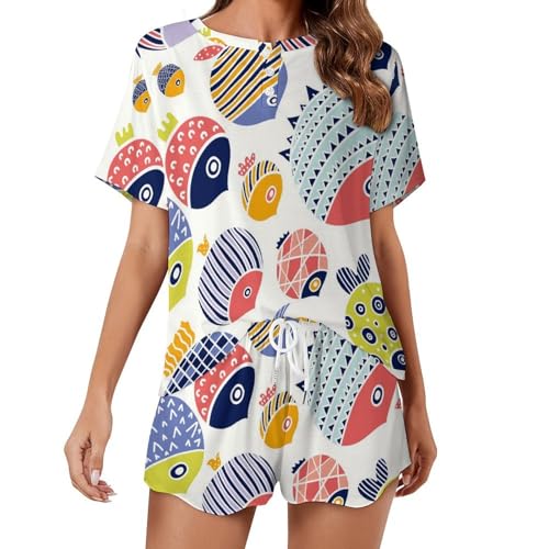 Ensemble de pyjama femme léger motif poisson pour des soirées d'été cocooning