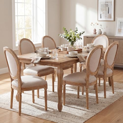 Image of Christopher Knight Home Bilas Extendable Dining Table Set for 6, Expandable Kitchen Table and Dining Chairs Set of 6, Rubberwood Dining Room Table Set for 6, Beige+Natural