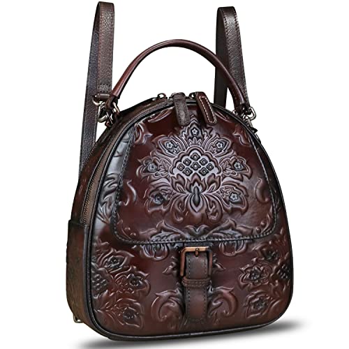 Image of Genuine Leather Backpack for Women Crossbody Shoulder Bag Vintage Rucksack Fashion Knapsack Purse Daypack Bag (Coffee)